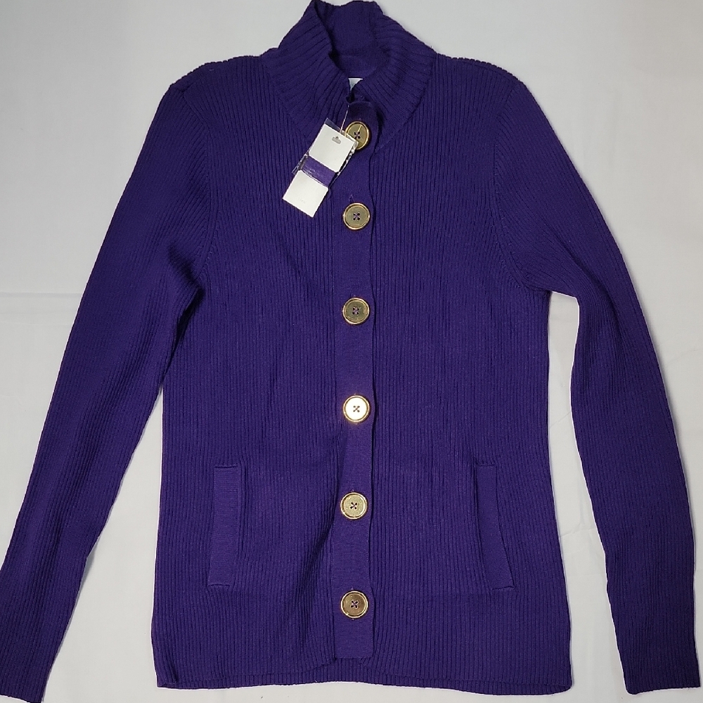 NWT Deep Purple Button-Up Women's Sweater L
